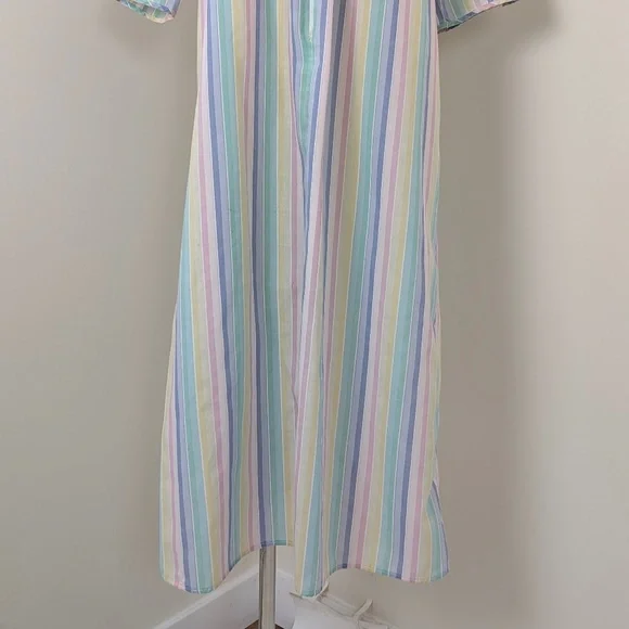 90's Striped Duster Pastel Wide Angel Sleeve Midi Zipper Front V-Neck 3/4 Maxi - Picture 10 of 12